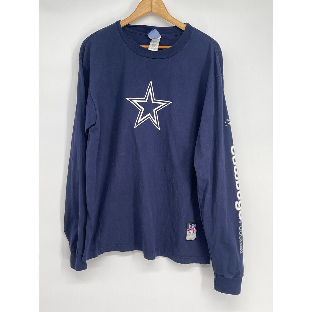 Vintage NFL Blue Dallas Cowboys Star Sleeve Logo Long Sleeve Shirt Size M‎